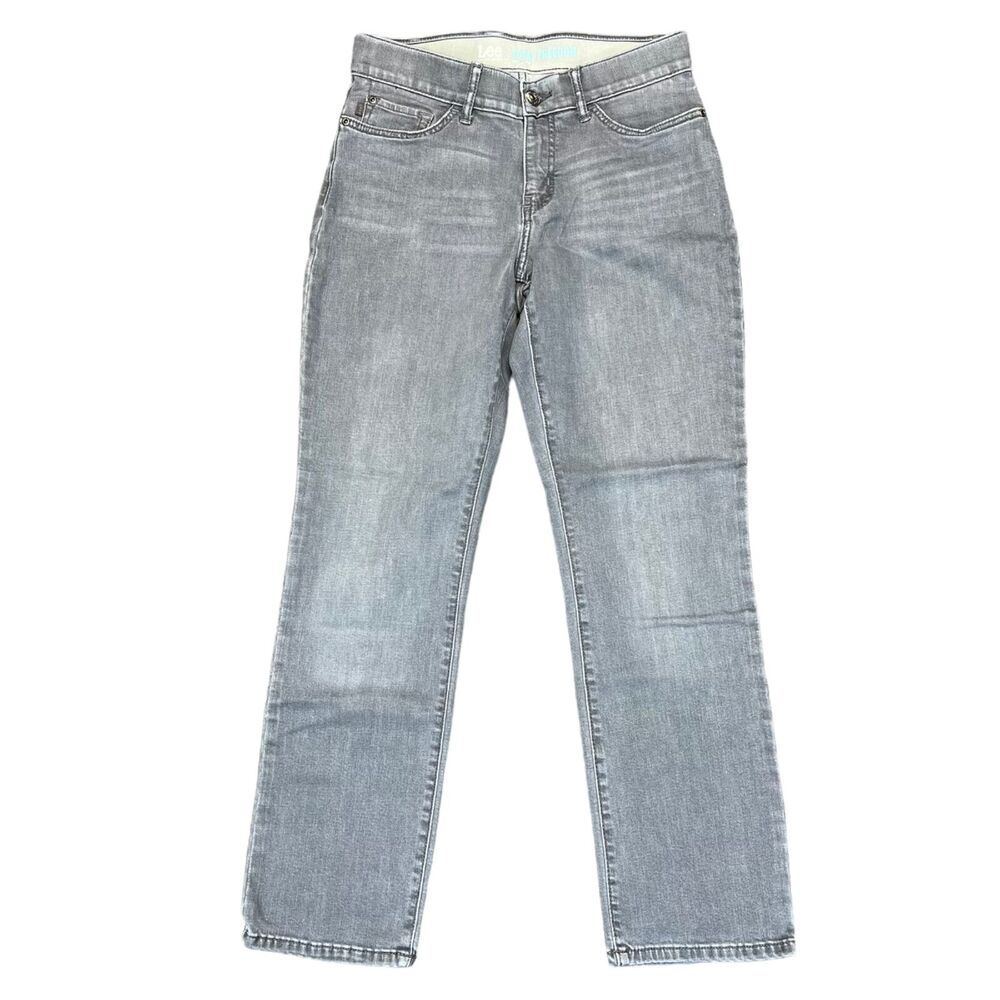 Lee Womens Denim Blue Jeans Pants Total Freedom Fit Straight Leg Gray 6 Short